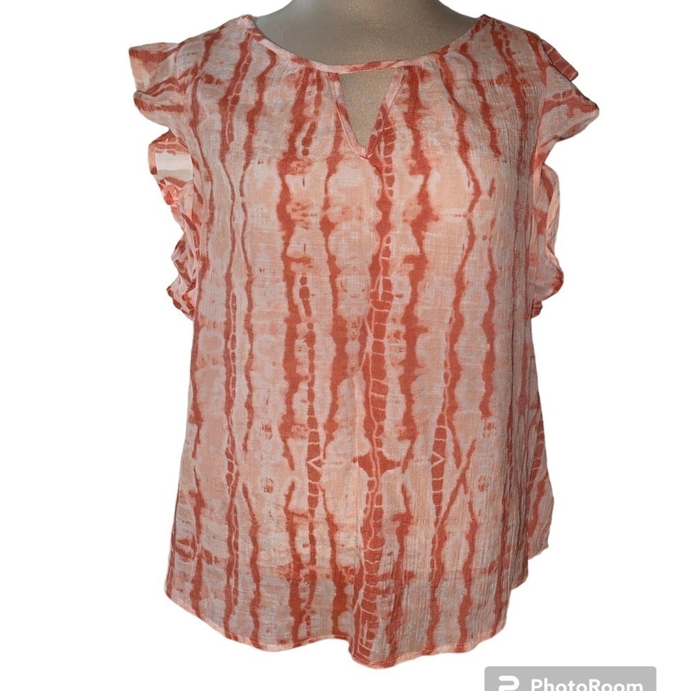 Wrangler blouse sleeveless w/ruffles keyhole opening front tie-dye size large